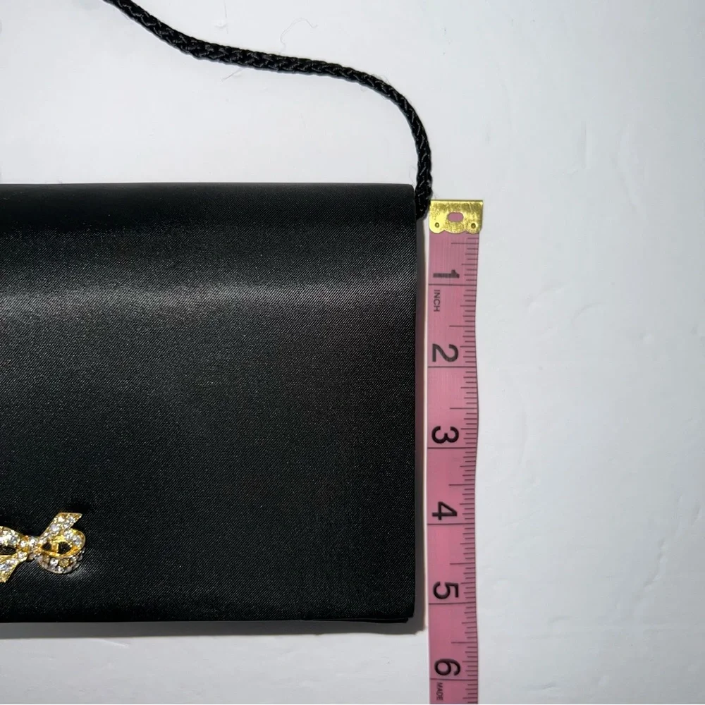 Accessory Lady Vintage Black Gold Ribbon Jeweled Bow Crossbody Clutch